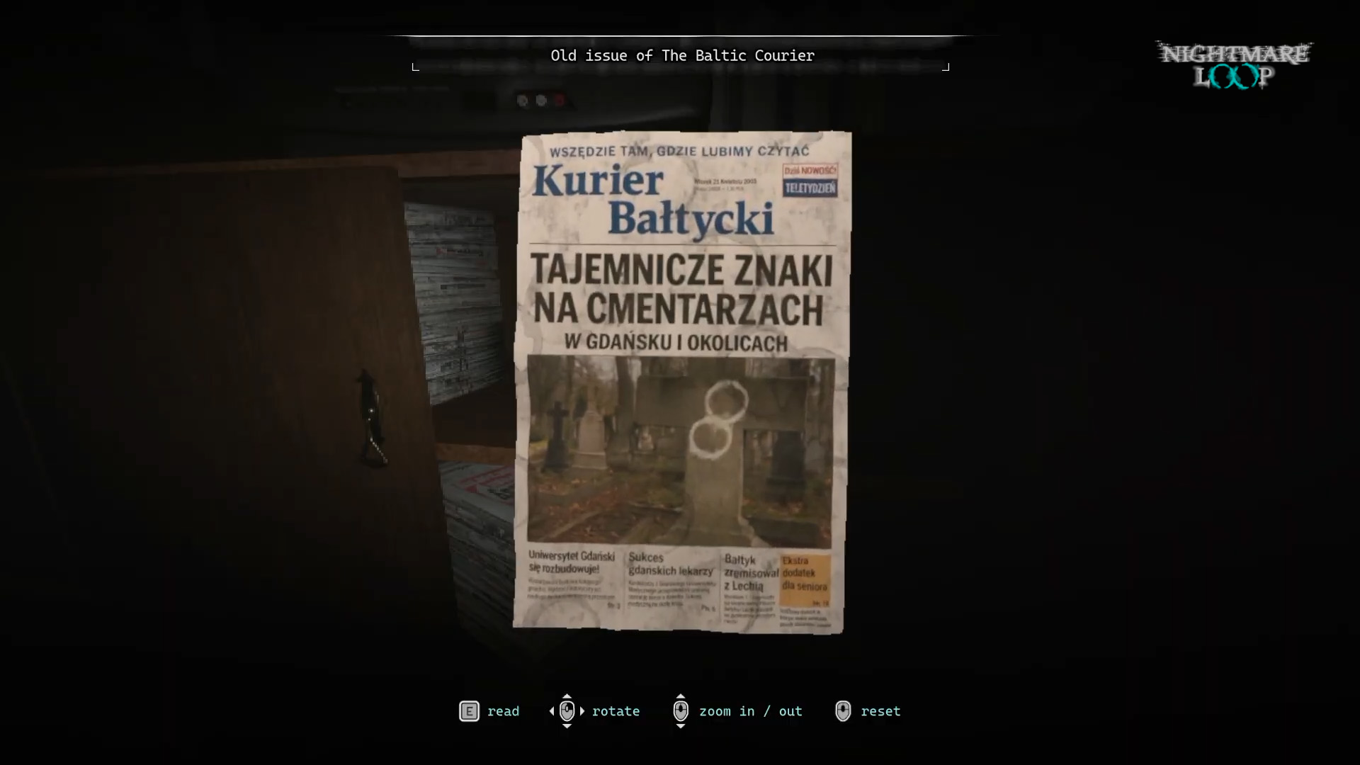 Close-up inspection of an old issue of The Baltic Courier newspaper with a cemetery headline