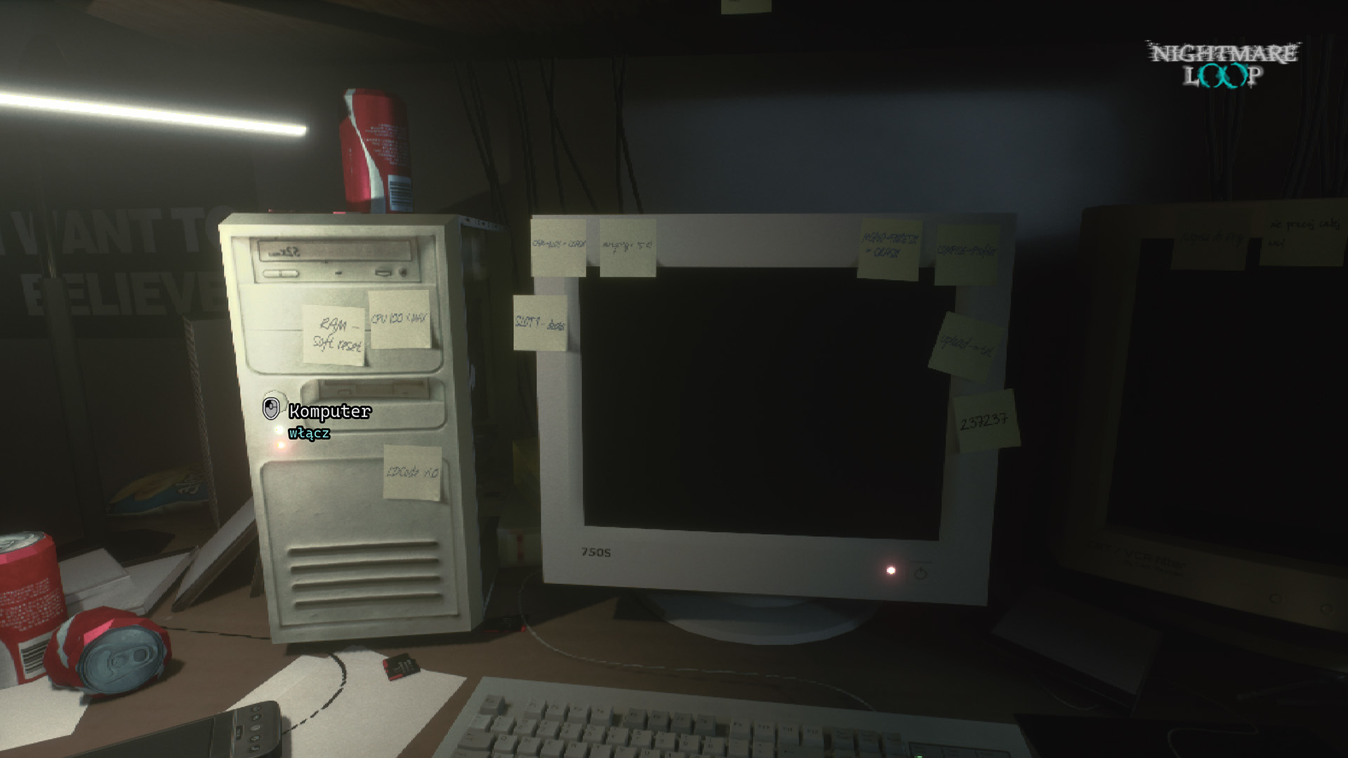 Old beige CRT computer monitor covered in handwritten sticky notes