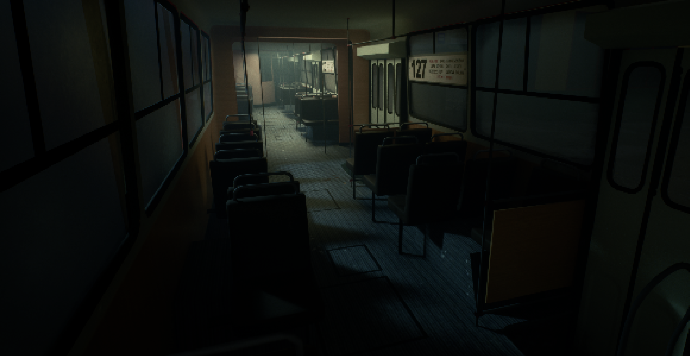 Interior of bus 127 at night