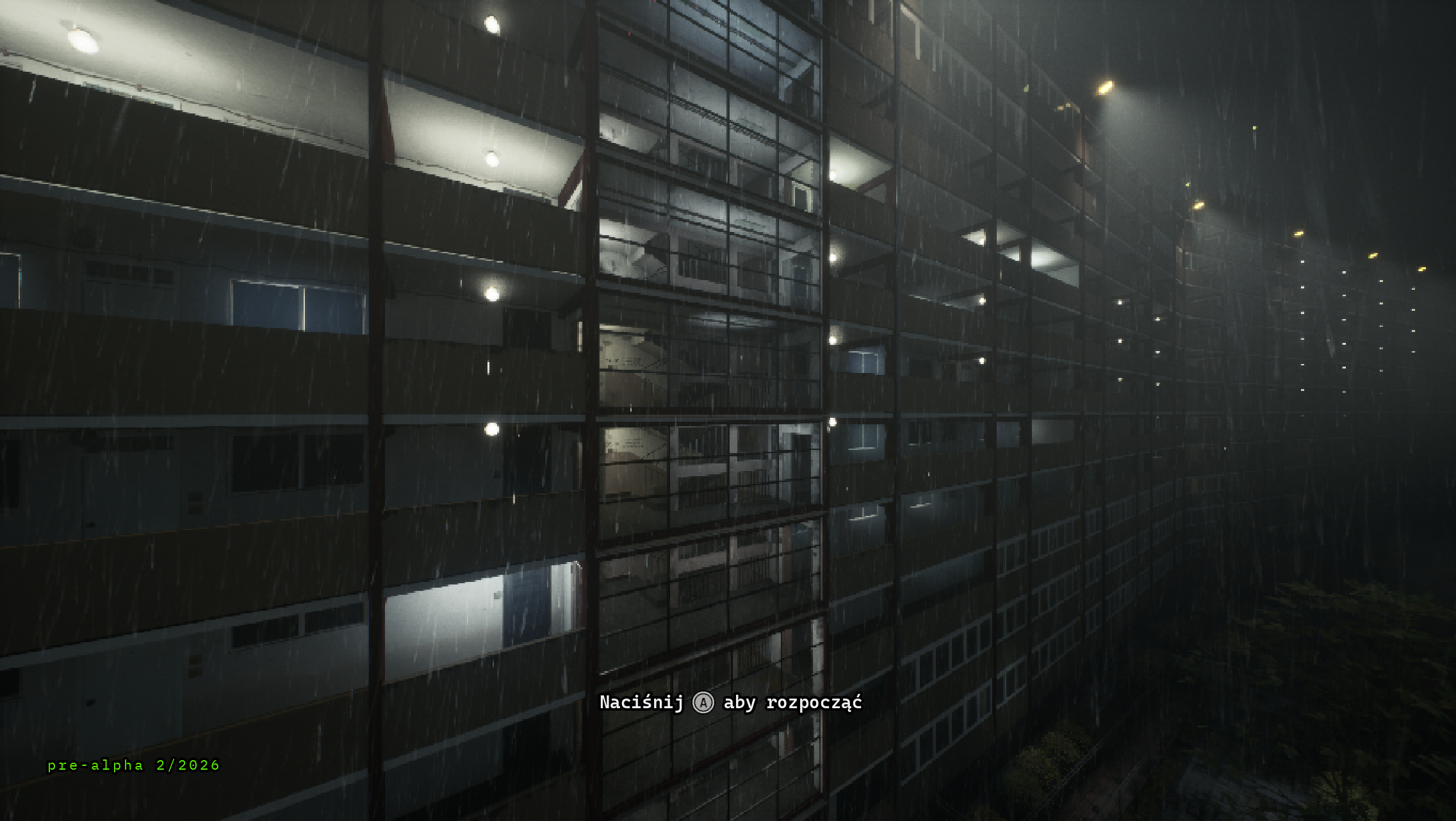 Falowiec building at night in the rain