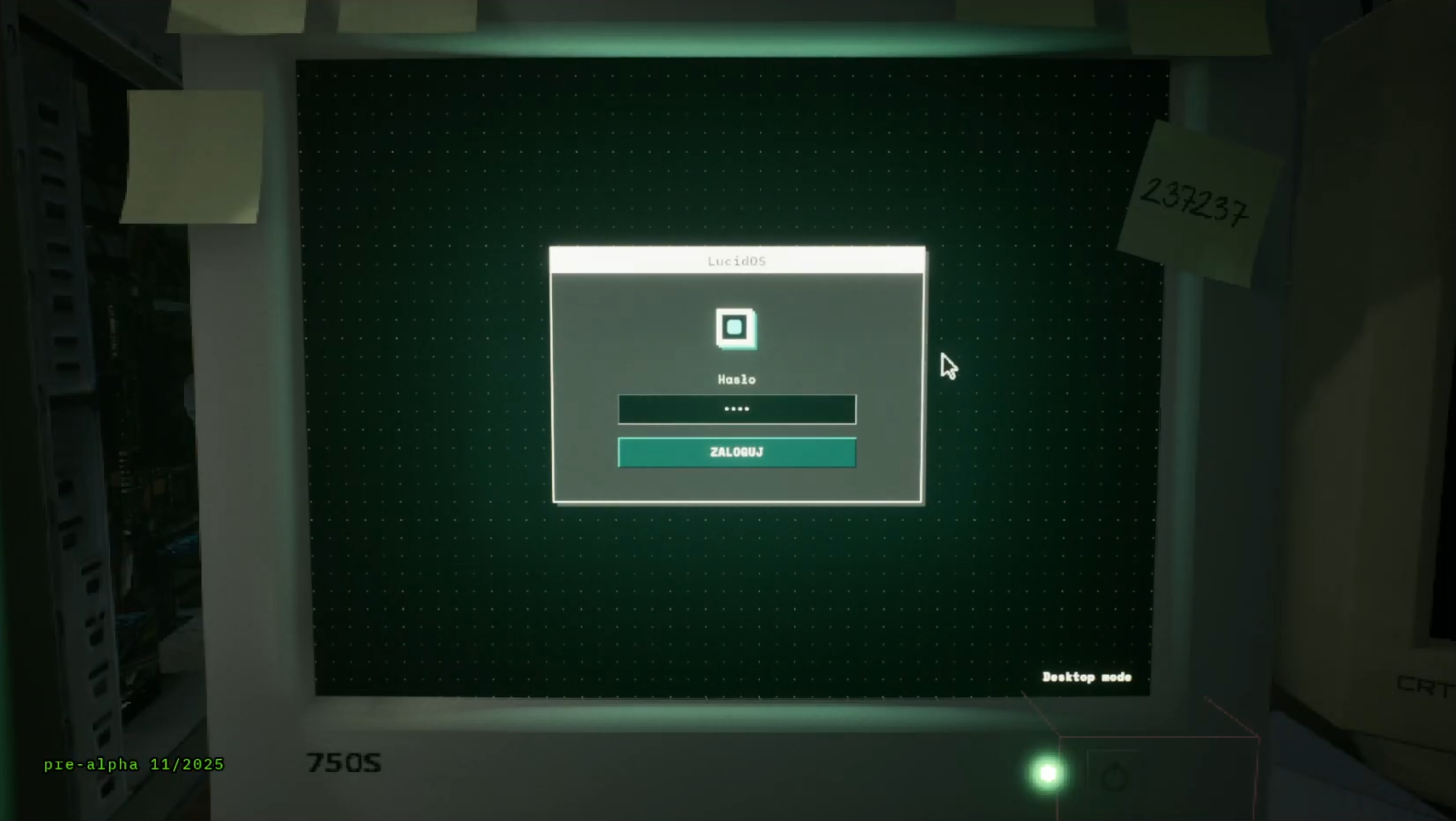 LucidOS login screen on CRT monitor